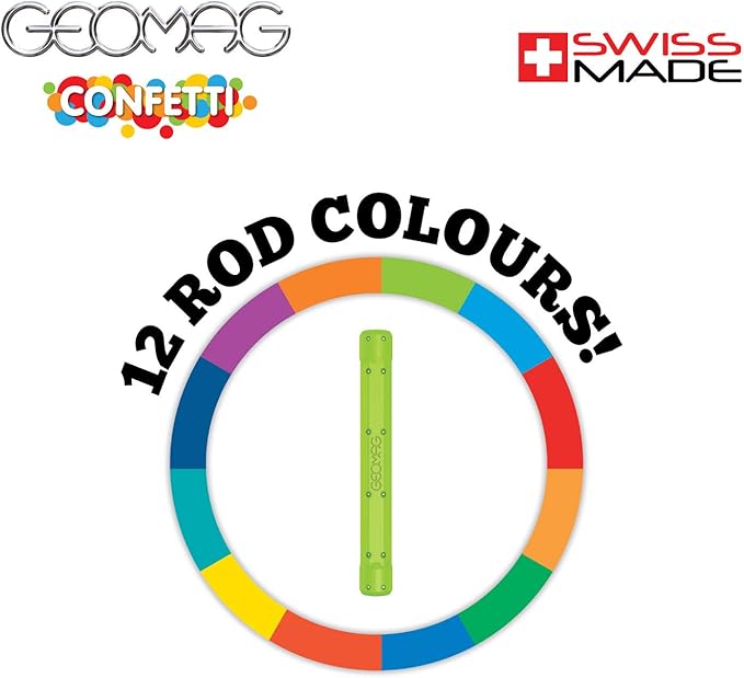 Geomag Magnetic Sticks and Balls Building Set | Magnet Toys for STEM, Creative, Educational Construction Play | Swiss-Made Innovation | Confetti 88 Piece Age 3+