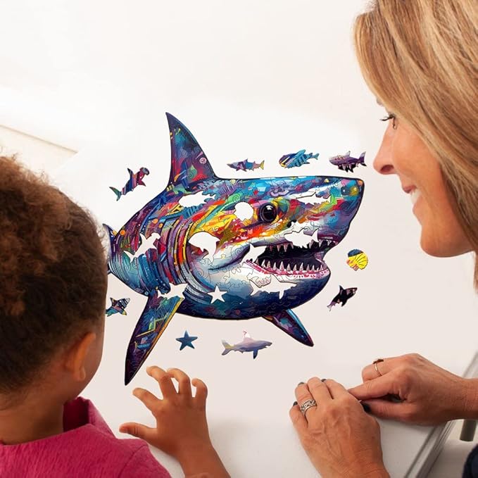 WOODBESTS Wooden Puzzle for Adults, Shark Puzzle (L, 300pcs, 16.7"x16.5") Beautiful Wooden Box, Wooden Jigsaw Puzzles Unique Shape, Birthday Gifts for Adults and Kids Family Game