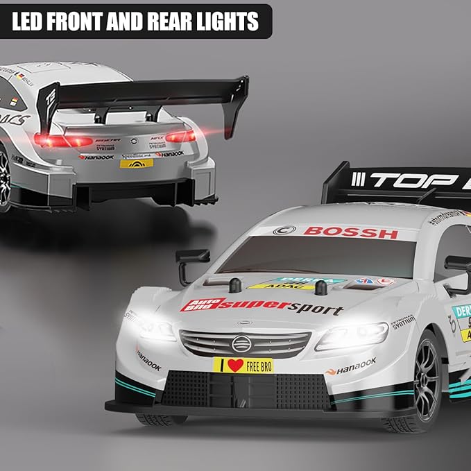 Dollox RC Drift Car 1/16 Scale Remote Control Car 2.4GHz 4WD 30+KM/H High Speed Vehicle with LED Lights, Extra Drifting Tires Racing Vehicle Toys Birthday Gifts for Adults Boys, 2 Batteries, Silver