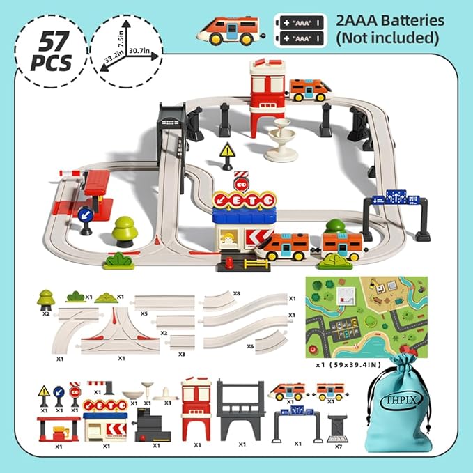 57 pcs High-Speed Train Set for Urban Rail Adventure, Magnetic Connection Train for Boys & Girls, Train Track for 3-7 Years Old Toddlers & Kids, Railway Set Christmas Toys for Kids