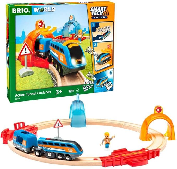 Brio 33974 World-Smart Tech Sound-Action Tunnel Circle Set | Interactive Toy Train Set | Enhances Motor Skills | FSC Certified Wood | Compatible with All BRIO Tracks and Vehicles