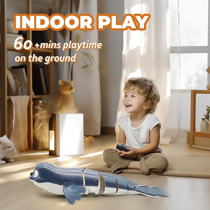 Pool Toys Amphibious Remote Control Seal on Land Water 2.4Ghz Rechargeable Battery Remote Control Shark for Robot Toys Pool for Kids 8-12 Years Old Boys Girls 8,9,10,Upgrade Version Blue