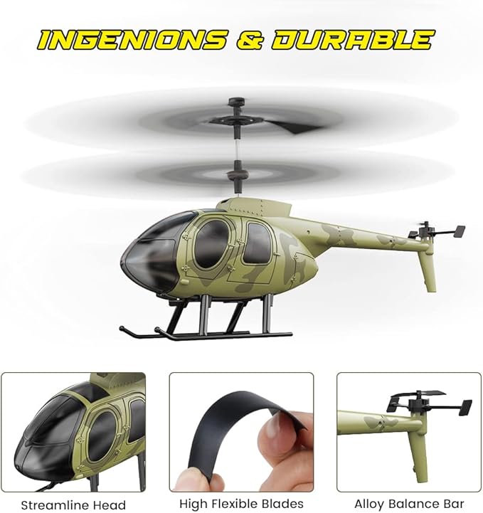 VATOS Remote Control Helicopter for Kids, Camouflage RC Helicopter, 2.4GHz Radio Controlled Airplane with Gyro 3 Channel Indoor Toy, One-Key Take-Off, Gift for Boys Adults