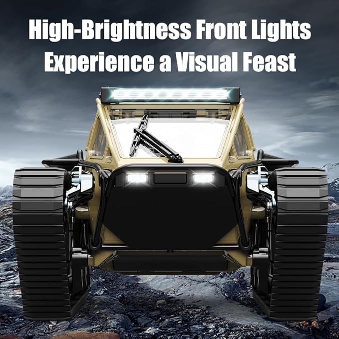 RC Tank Car, 1:16 Remote Control Crawler 10KM/H High Speed Tank, 2.4Ghz RC Rock Crawler Off-Road 4WD 360°Rotating Drifting Car with 2 Batteries, Military Truck Toy for Kids