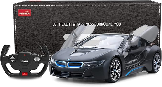 RASTAR Remote Control Car, 1:14 BMW i8 Radio Remote Control Racing RC Toy Car Model Vehicle, Open Doors by RC, MattBlack