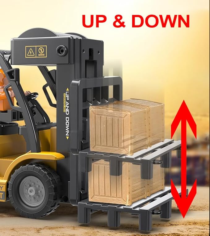 11 Channel RC Forklift - 1:24 Scale Construction Truck Toy, Yellow, 3+ Years, Male, Children