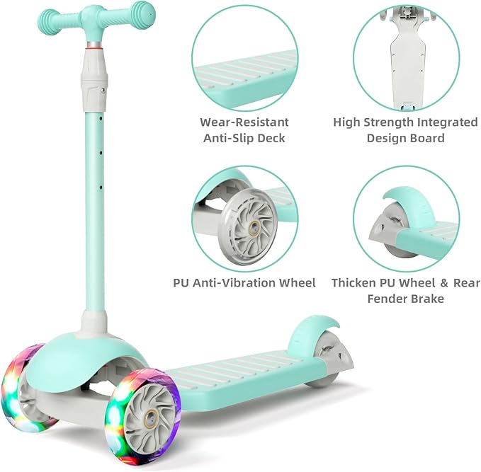 67i Scooter for Kids 3 Wheel Scooter Kids Kick Scooter for Toddler Girls Boys Scooter with Adjustable Height and Light-Up Wheels Scooter for Children Ages 3-12