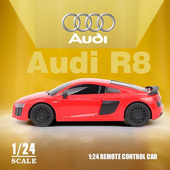 Vinie Remote Control Car for Boys, RC Cars Audi R8, 1:24 Scale Officially Licensed Kids Toys, Drift Car with Cool Led Lights, 4 5 6 7 8 9 10 11 12 Year Old Boy Birthday Gift (Red)