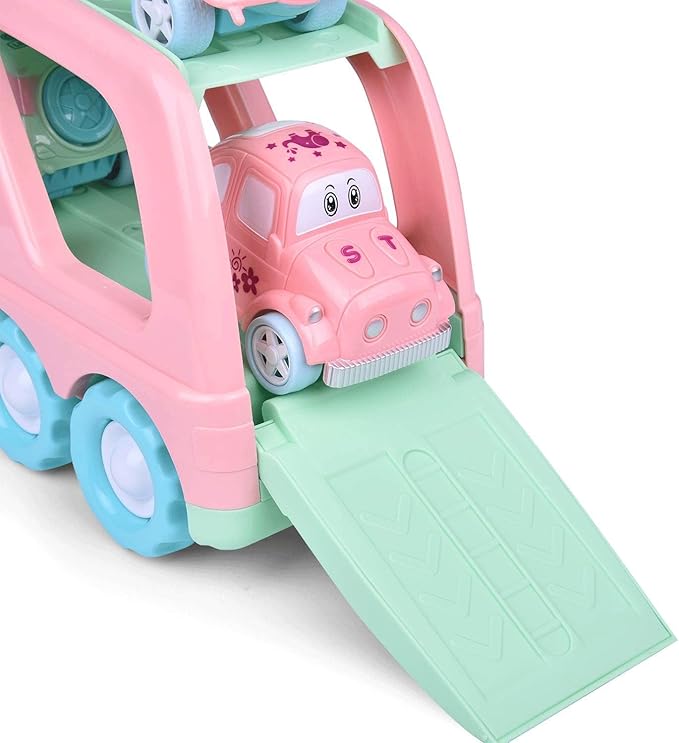 Fun Little Toys Truck Toys for Kids 2-4, Kids Toys Girls Age 2 3 4 5, Toddler Princess Girl Toys Carrier Truck with Cars and Planes, Toddler Birthday Gifts with Music & Lights for 2 3 4 5 Year Girls
