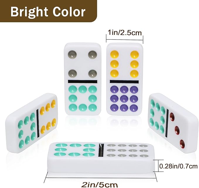 Mexican Train Dominoes Set with 8 Wooden Trays/Racks, Double 12 Dominos Travel Set with 8 Domino Tiles Holders, 91 Tiles Double 12 Colored Dominoes Game Set with Portable Case for Families Kids
