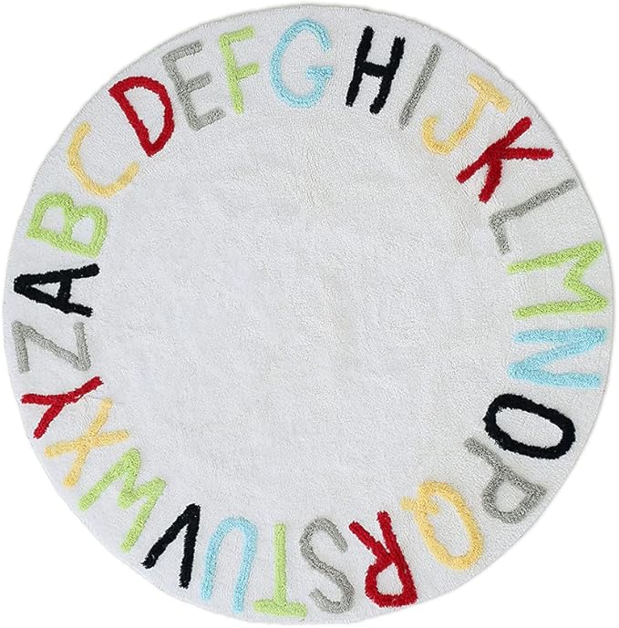 Round ABC Kids Carpet Large Playmat - Play Learn and Have Fun Safely, Hand Woven Alphabet Baby Crawling Mat, Educational Soft Rug, Baby Shower/Birthday Gift, Colorful