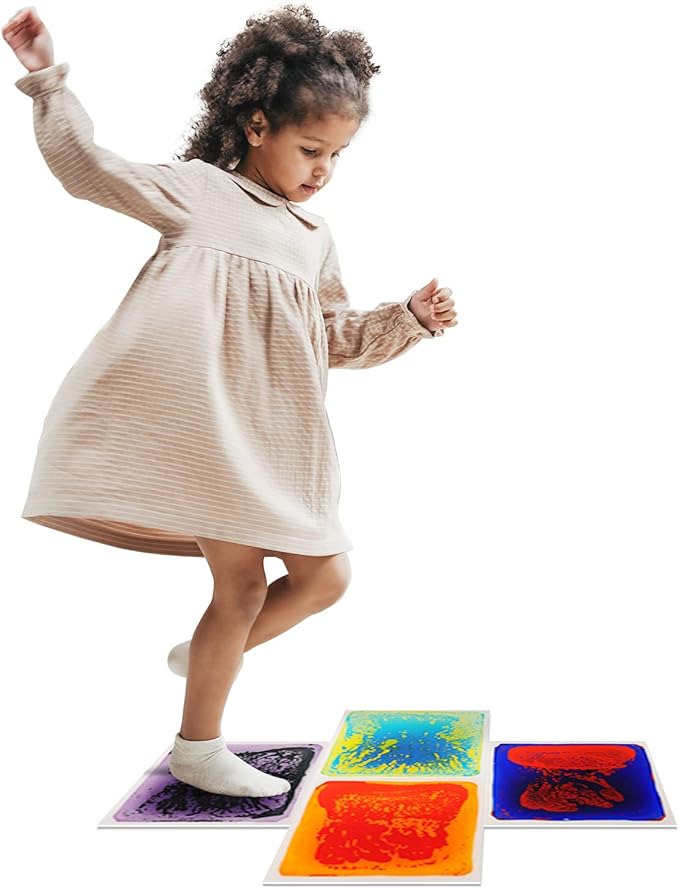 Art3d Baby Sensory Water Mats for Autistic Children (11.8"x11.8" Square, 4 Tiles, Blue-Red,Blue-Yellow,Orange-Red,Purple-Black)