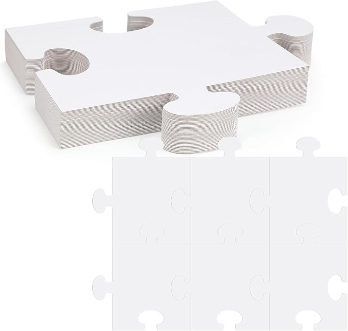 Sonwyoung 30 Pcs Large White Blank Cardboard Puzzles to Draw on 8 x 9 Inch Make Your Own Jigsaw Puzzle Pieces Giant Double Puzzle Blank White Papers for Kids Adult DIY Arts and Crafts Projects