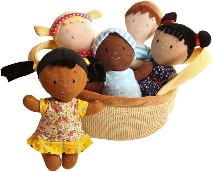 Basket of Buddies Plush Diversity Multicultural Ethnic Dolls | Diversity Toys for Toddlers | Soft Multicultural Dolls for Preschool Classroom, Daycare or at Home | Set of 5-8"