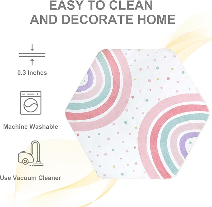 STARUIA Pink Rainbow Hexagon Kids Rug - 55"x47" Washable, Non-Slip, Ultra Soft Play Carpet for Playroom, Bedroom, Classroom, Dorm