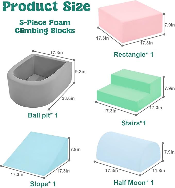 Climbing Toys for Toddlers 1-3 Inside, Baby Foam Climbing Blocks with Ball Pit for Toddlers, 5-Piece Soft Play Climbing Blocks, Indoor Climb Crawl Activity Play Set, Birthday Gift (Balls not Included)