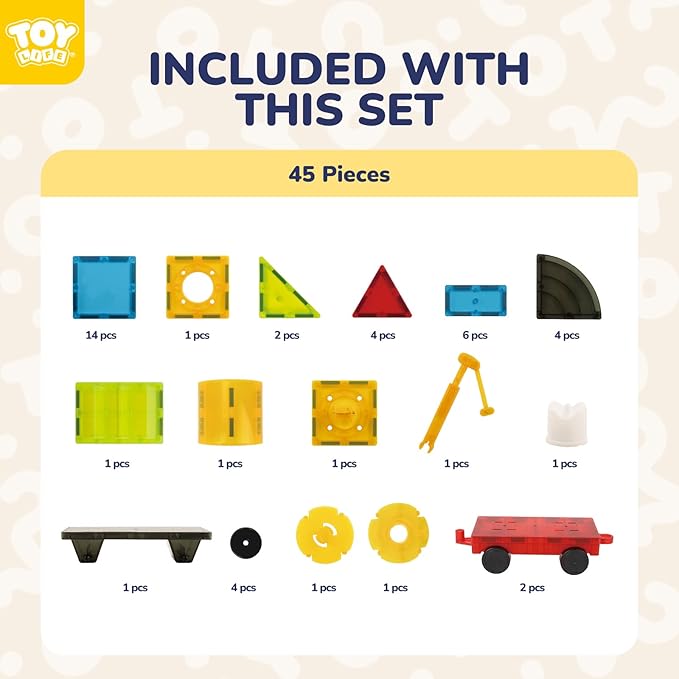 TOY Life Magnetic Tiles for Kids Ages 3-5, Building Toys for Kid Age 4-8, Magnet Construction Tile for Toddler 1-3, Kid Preschool Toys 45 Pcs