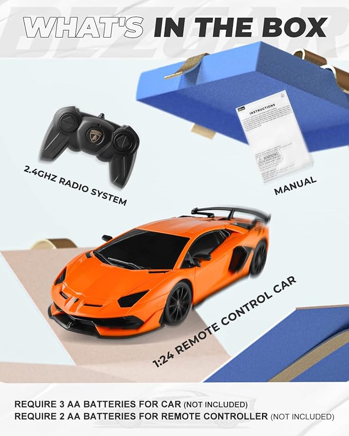 BEZGAR Remote Control Car Licensed RC Car, 1:24 Lambo Toy Car for Kids, Lambo Aventador SVJ Remote Control Model Car Electric Sport Racing Hobby Car for 3 4 5 Year Old Boy Birthday Gift (Orange)