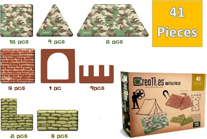 Military Battlefield Magnetic Tiles Building Blocks - Army War Themed Playset for Imaginative Military Building and Learning - STEM Education Toy WW1 WW2 - Great Birthday Gift for Boys