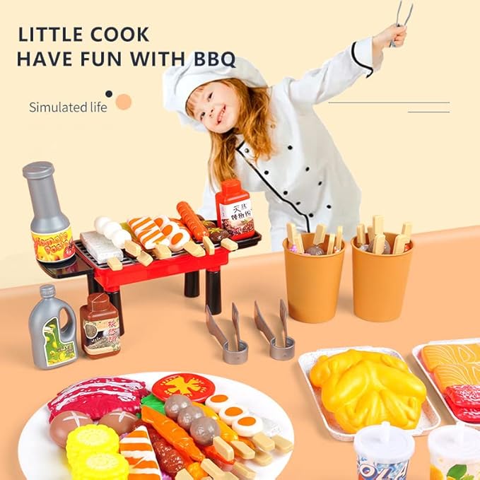 80-Piece Interactive BBQ Grill Playset Toy - Realistic Pretend Cooking Set with Grill Tools & Food Accessories for Kids Ages 3-8, BPA-Free Learning Toys for Boys Girls Toddlers