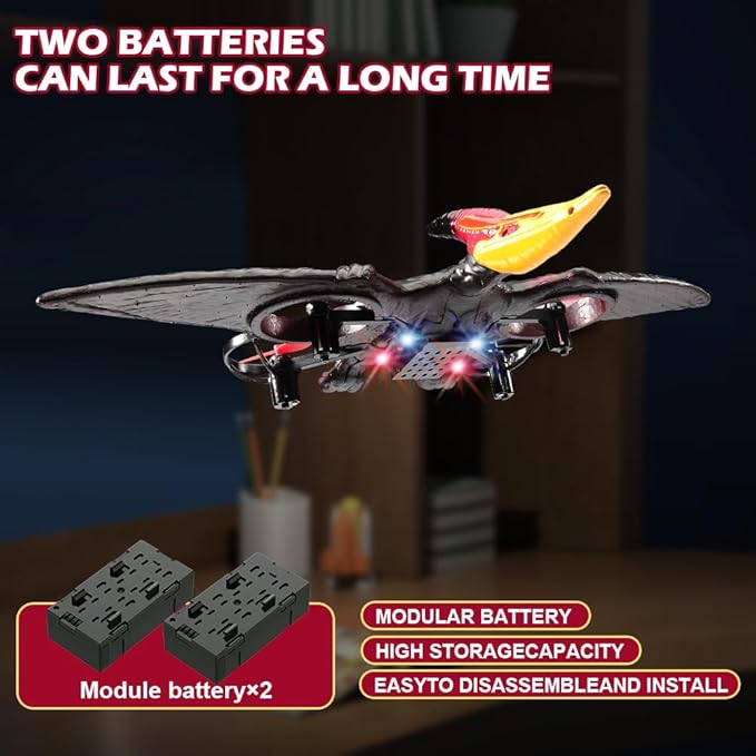 jaming Pterodactyl Dinosaur Toys Drone for Kids and Adults Easy to Fly Dragon Remote Controlled Aircraft for Beginners Hobby RC Plane Toys Birthday Gifts for Boys