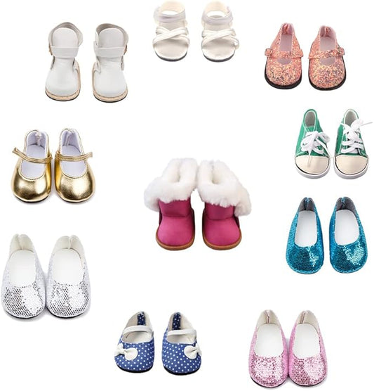 10 Pairs of 18 Inch Doll Shoes - 2.75in Boots, Dance Shoes, Sandals, Casual and Canvas Shoes Fit for 18" American Girl Doll Accessories