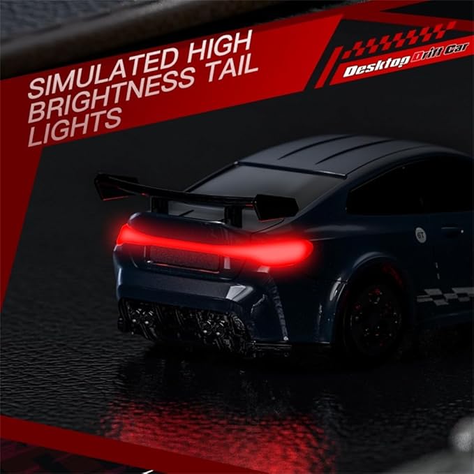 Desktop Drift Car for Boys Kids Adults, 1/64 Scale Remote Control Car with LED Lights, 4WD Mini RC Drift Cars for Race, Children's Gifts and Toys
