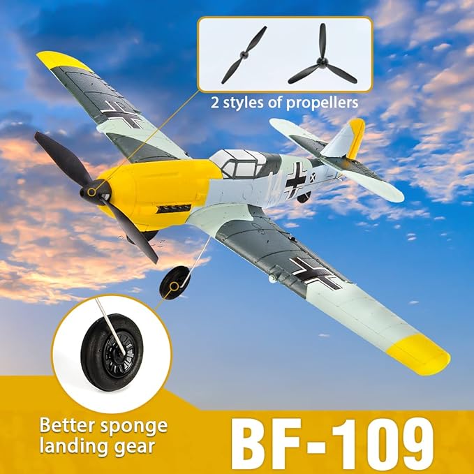 Remote Control RTF Airplane, 4 Channel 6-Axis Gyro Park Flyer RC Plane BF109, WW2 Warbird Aircraft Toy Gift for Adults & Kids