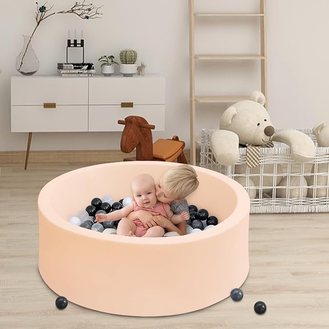 Baby Ball Pit 35.4" Soft Round Memory Foam Ball Pits NOT Included Balls Indoor Outdoor Playpen for Babies Toddlers Kids Great Gift for Girls Boys, Beige