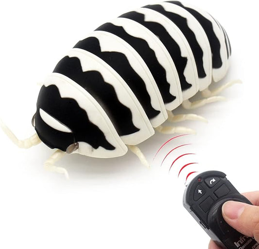 Tipmant RC Bug Remote Control Worm Realistic Pillbug Electronic Animal Prank Toy Insect Car Vehicle Kids Birthday Gifts (Black & White)