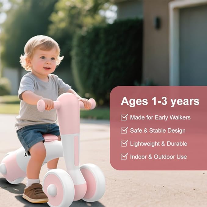 3-Wheel Baby Balance Bike for Toddlers 1-2 Years Old (8-24 Months), Adjustable Seat & Anti-Tip Design, Learning Walker Toy, First Birthday Gift for Boys & Girls