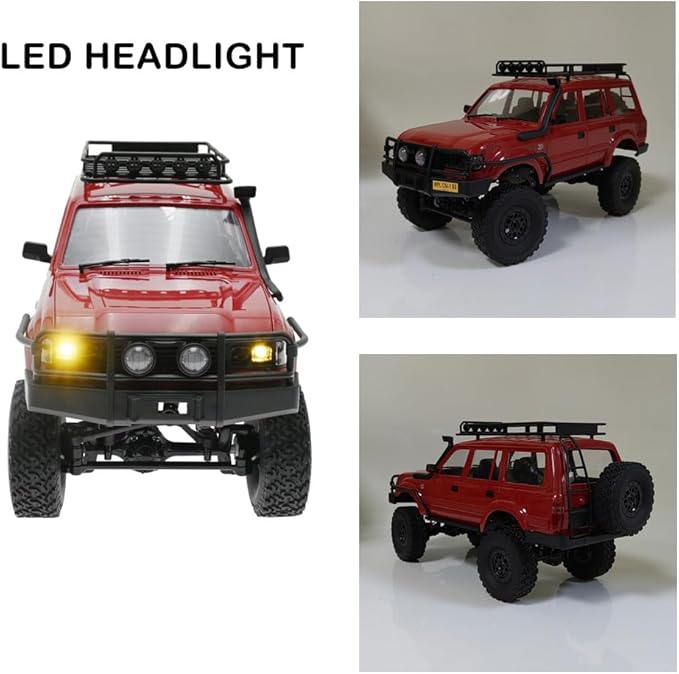 GoolRC RC Truck, WPL C54-1 RC Crawler 1/16 Scale Remote Control Car, 4WD All Terrain Off Road RC Rock Crawler, 2.4GHz RC Climbing Car with LED Lights and Two Batteries for Kids and Adults (Red)