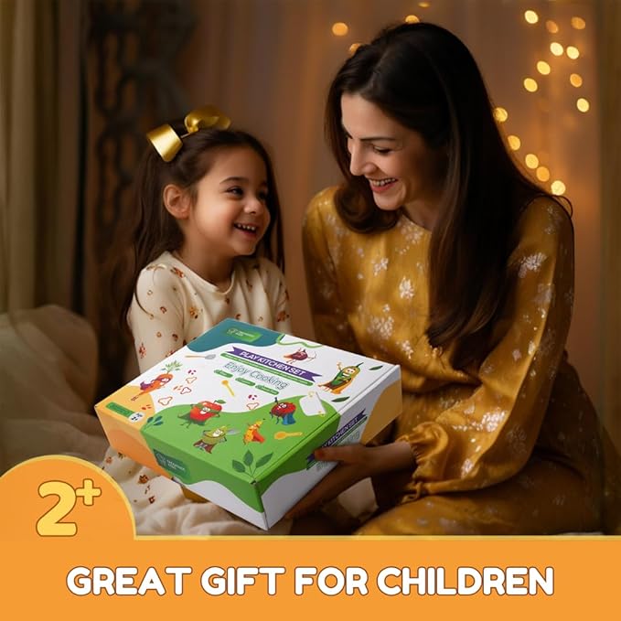 Wooden Food Set for Kids with Cookbook Magical Recipes, Wood Velcro Cutting Fruit and Vegetables Toy for Toddlers, Cooking Pretend Play, Kitchen Accessories, Early Education Toys