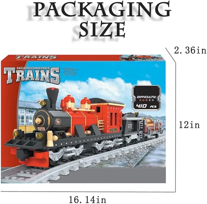 Building Block City Freight Train, Retro Cargo City Train Set - Construction Brick for Kids Boys 6-12, 410 Pieces Adults and Teens
