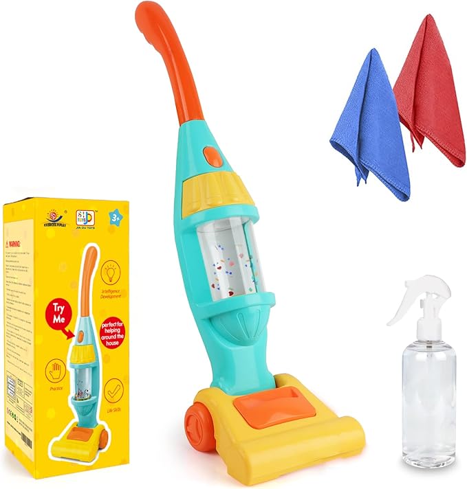 Kids Vacuum Cleaner Toy for Toddler, Toy Vacuum Cleaner with Light & Realistic Sounds, Pretend Role Play Household House Keeping Kids Cleaning Set Playing Learning Toys for Children Girls Boys