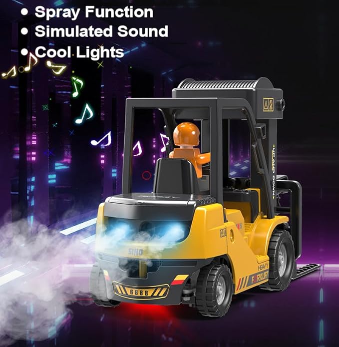 11 Channel RC Forklift - 1:24 Scale Construction Truck Toy, Yellow, 3+ Years, Male, Children