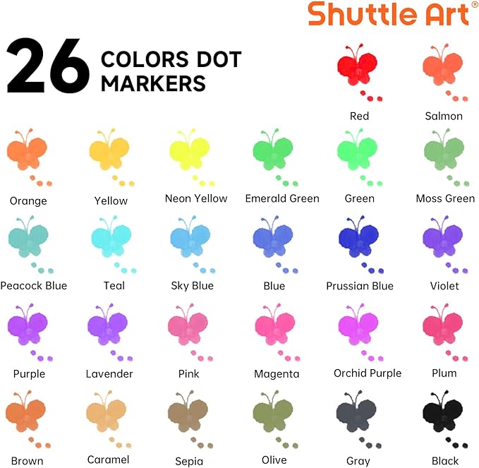 Shuttle Art Washable Dot Markers 26 Colors with Free Activity Book, Fun Art Supplies for Kids Toddlers and Preschoolers, Non Toxic Water-Based Paint Daubers, Dot Art Markers