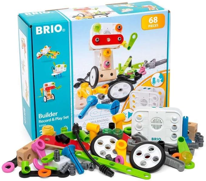 BRIO Builder 34592 - Builder Record and Play Set - 67-Piece Construction Set STEM Toy with Wood and Plastic Pieces and a Sound Recorder for Kids Age 3 and Up