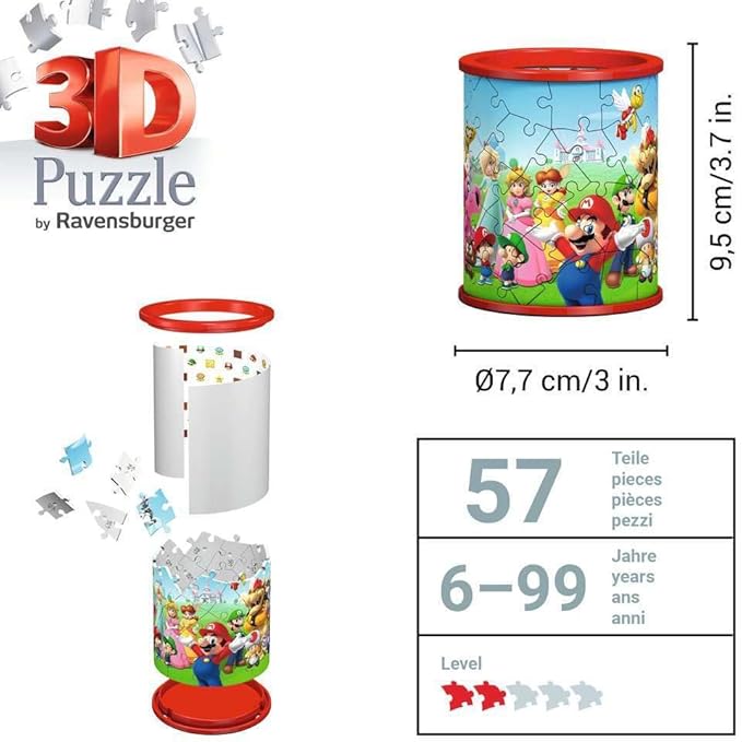 Ravensburger Super Mario Brothers Pencil Pot 3D Jigsaw Puzzles for Kids Age 6 Years Up - 54 Pieces - No Glue Required