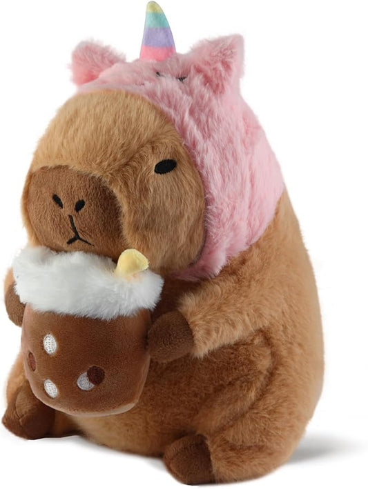 Capybara Plush Pillow Kawaii Soft Stuffed Animals Toy with Unicorn Hood Cute Capibara Plushie Gifts for Kids Girls Boys Birthday Valentine Room Decor 11 Inch