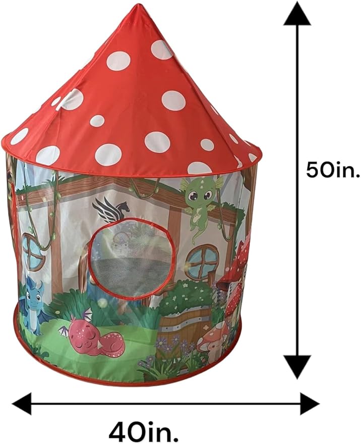 Mushroom Play Tent for Kids Toddlers, Pop Up Imagine Portable Toy Gift, Princess Playhouse Fairy Tale Wizard Unicorn Magic Dragon