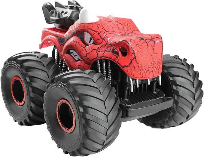 Threeking 1:18 Dinosaur RC Car Remote Control Cars Trucks Toy 4WD Off-Road Car Toys with Lights Spray Suitable for All Terrain Gifts Presents for Boys/Girls Ages 6+ Red