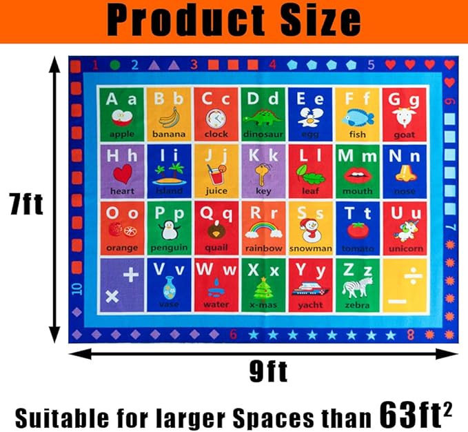 ABC Classroom Rug, Large Classroom Rugs Elementary, Preschool&Daycare Rugs for Classroom,Learning Alphabet Educational Rugs for Kids Playroom, Nursery(8'7''x6'7'', Blue)