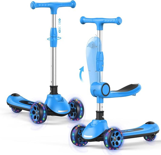 Kids Scooter,LED Lighted Wheels and 3 Adjustable Height Handlebars Scotters for Kids 3-12,3 Wheel 2-in-1 Toddler Kick Scotter for Boys & Girls up to 132 Lbs.