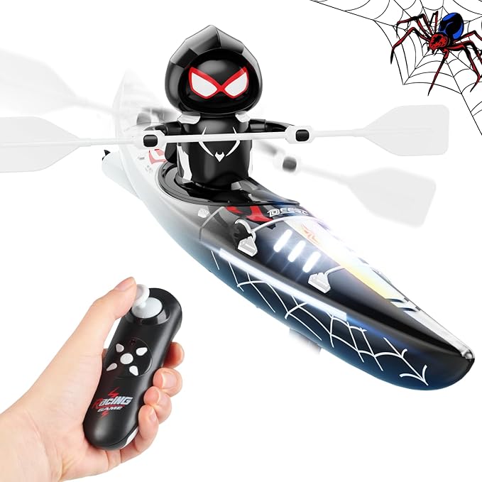 DEERC Remote Control Boat for Kids,RC Spider Kayak Boat Toys for Pool,Lake,Bathtub with Light Summer Outdoor Water Toys Never Capsize Gift for Kids Boys Girls