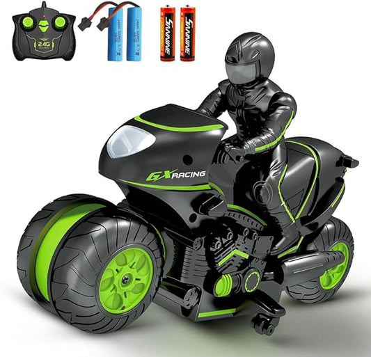 RC Motorcycle, High Speed Remote Control Motorcycle, 2.4GHz 360 Rotating Drift Stunt Car Motorbike Toy for Kids Ages 4 and Up (Green)