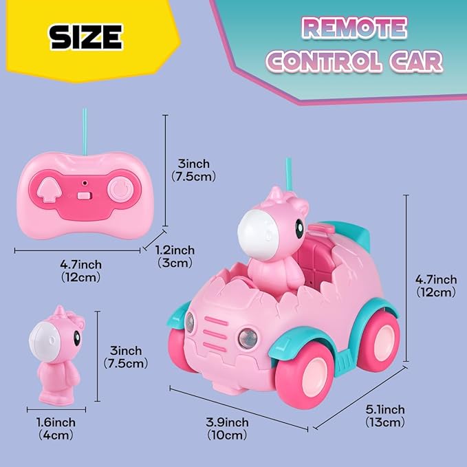 Nueplay Remote Control Car for Toddler Age 2 3 4 5, Electric RC Toys with Light & Music, Toddler Toys, Race Vehicles, Horse Figures Truck, Christmas Birthday Gift for Baby Girls, Pink