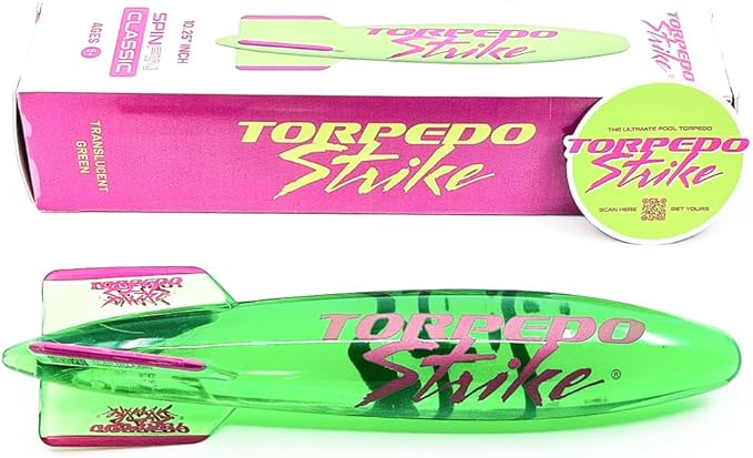 SpinFin 10.25" Large Ultra Premium Pool Torpedo Rocket Spins & Glides Up to 30 Feet Like Underwater Football for Under Water Passing Games Underwater Torpedo Diving Toy Glider (Green)