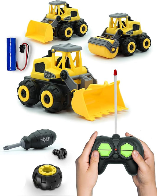 3-in-1 Build N Drive RC Truck - Take Apart Toy Building Kit for Boys - 20pc STEM Set, Car Building Toys for Kids 3-6 - Front Loader, Bulldozer and Plow Trucks