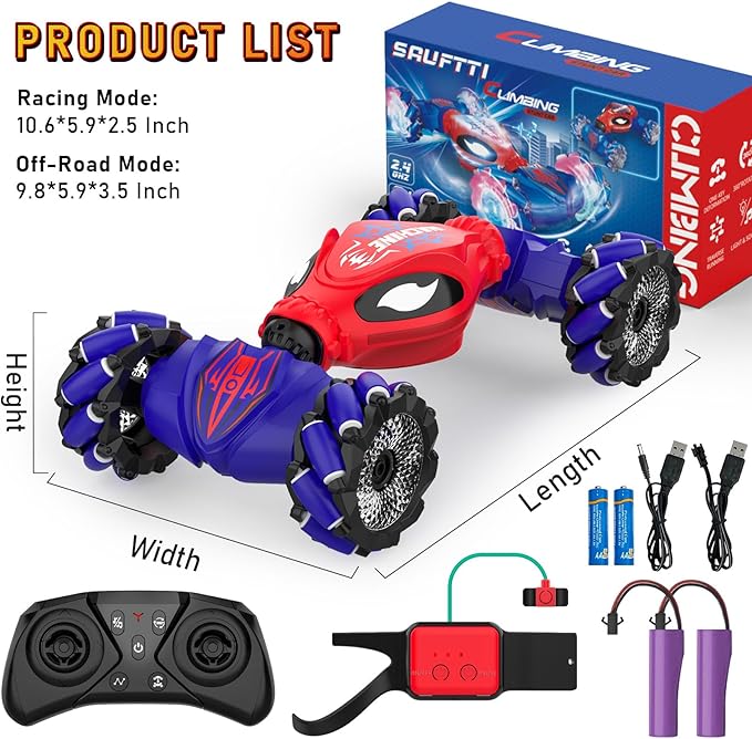 Gesture RC Cars, Hand Controlled Stunt Car for 6-12 yr Kids, 2.4GHz Gesture Sensor Remote Control Cars, 4WD Double Sided Stunt RC Twist Car with Light Music for Boys Girls Birthday Xmas Gift